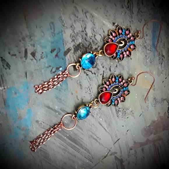 BOHO PEACOCKS EARRINGS - Picture 3 of 5